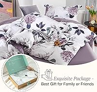 Vista 6 de MILDLY - Juego de funda de edredón 100% algodón de fibra larga con patrón de flores de loto e hidra, funda de edredón impresa, 3 piezas, juego