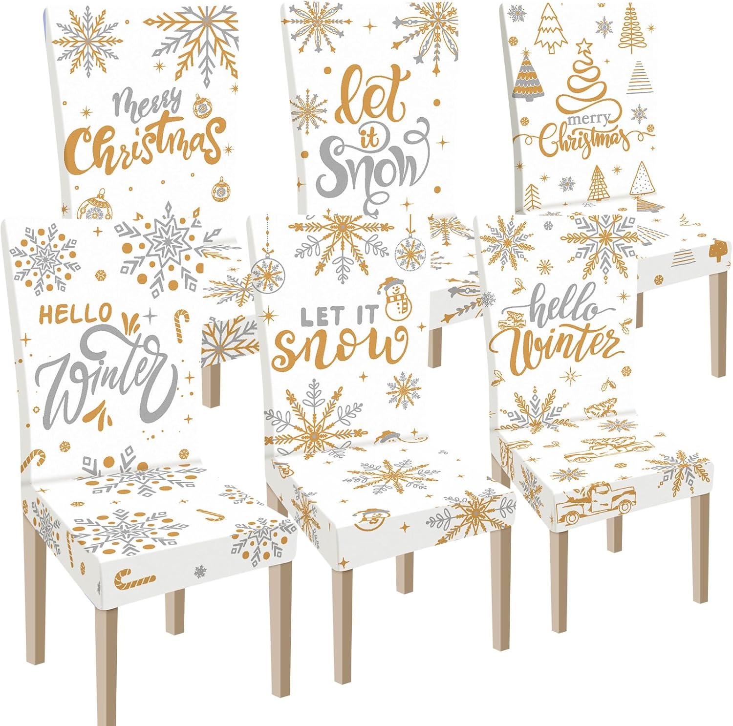 Ganeen 6 Pcs Christmas Chair Covers Merry Christmas Chair Back Cover Stretch Christmas Seat Cover Washable Xmas Dining Chair Protector Slipcover for Dining Room Kitchen Holiday Party(Novelty Style)