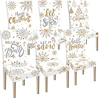 Vista 10 de Ganeen 6 piezas de fundas para sillas navideñas, funda para respaldo de silla de Navidad, funda elástica para asiento de Navidad lavable, protector