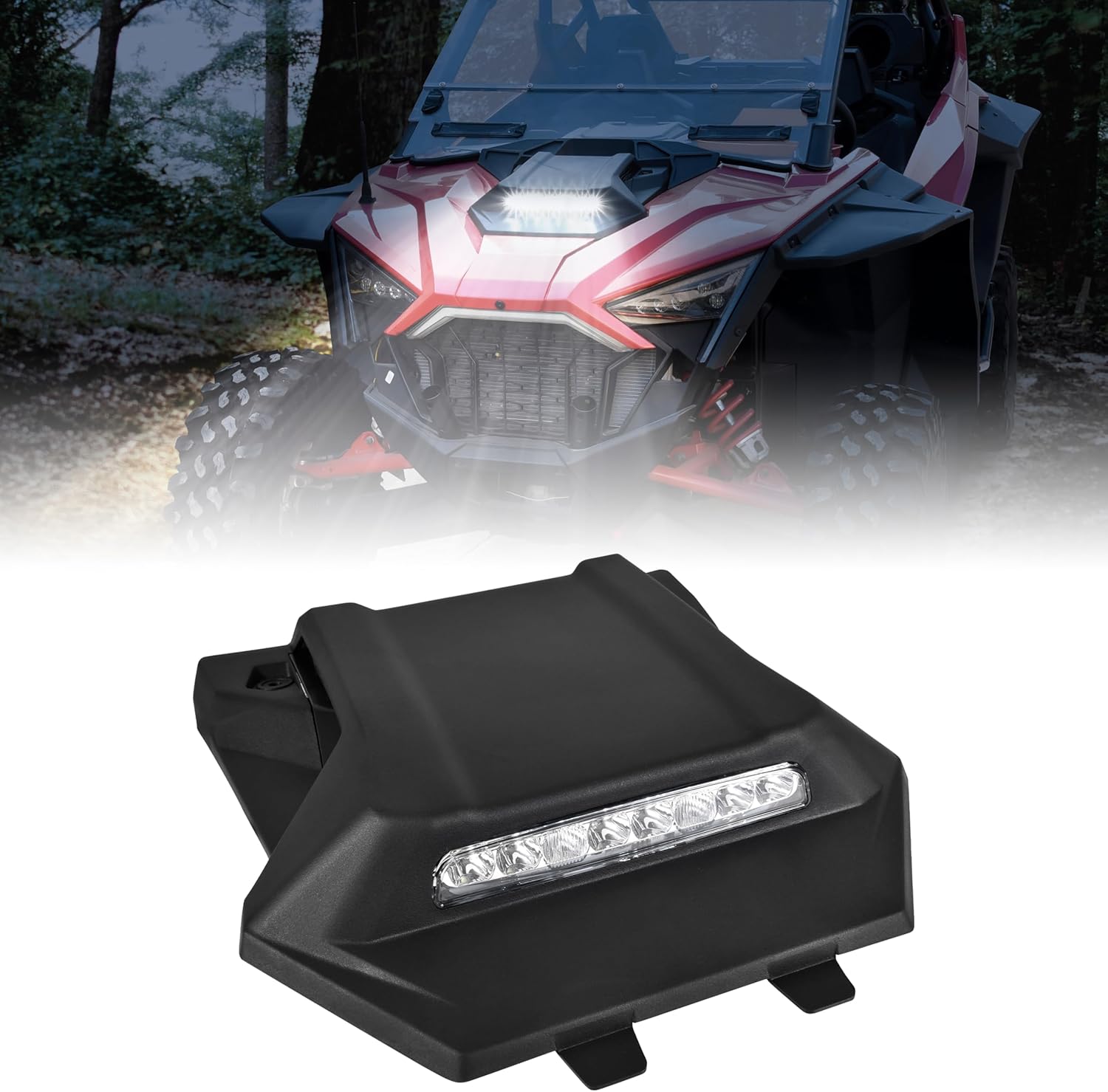 Hood Scoop with LED Lights for Polaris RZR PRO XP/PRO R/Turbo R 2020-2024 Accessories, Sport Hood Scoop with LED Auxiliary Light Kit PP Material Impact Resistant Air Intake Turbo Cover