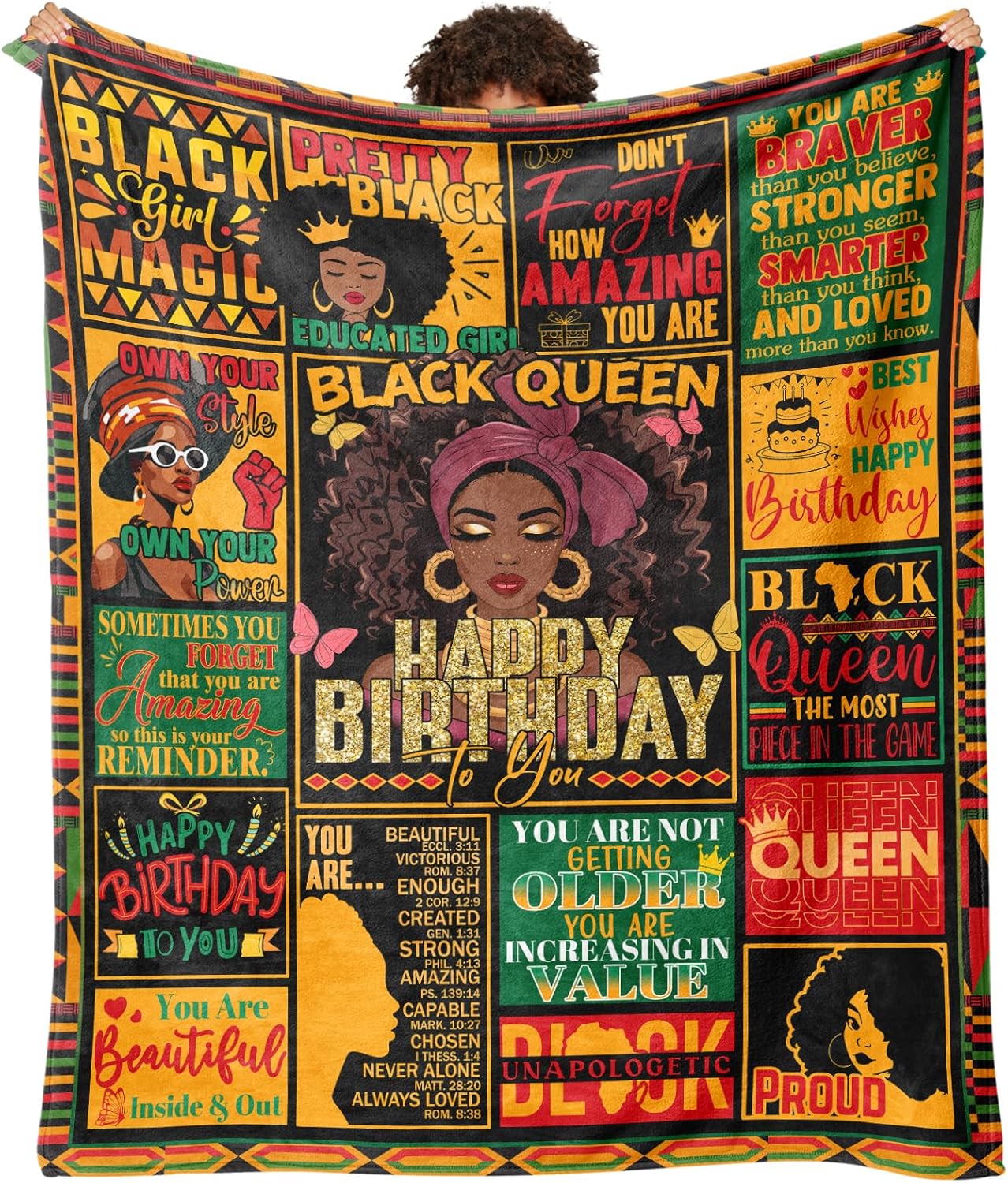 African American Birthday Gifts for Women, Birthday Gifts for Black Women, African Gift for Black Queen, Soft Afro Birthday Throw Blanket 80"x60"