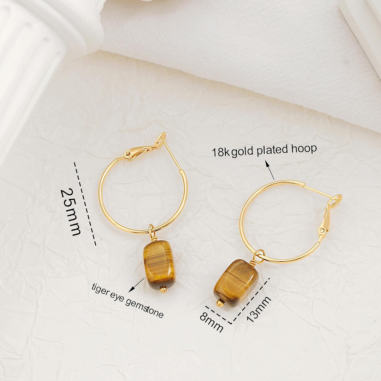 Gold Huggie Hoop Drop Dangle Earrings Turquoise Beads Gemstone Earrings Boho Handmade Lightweight Jewelry for Women - Image 3