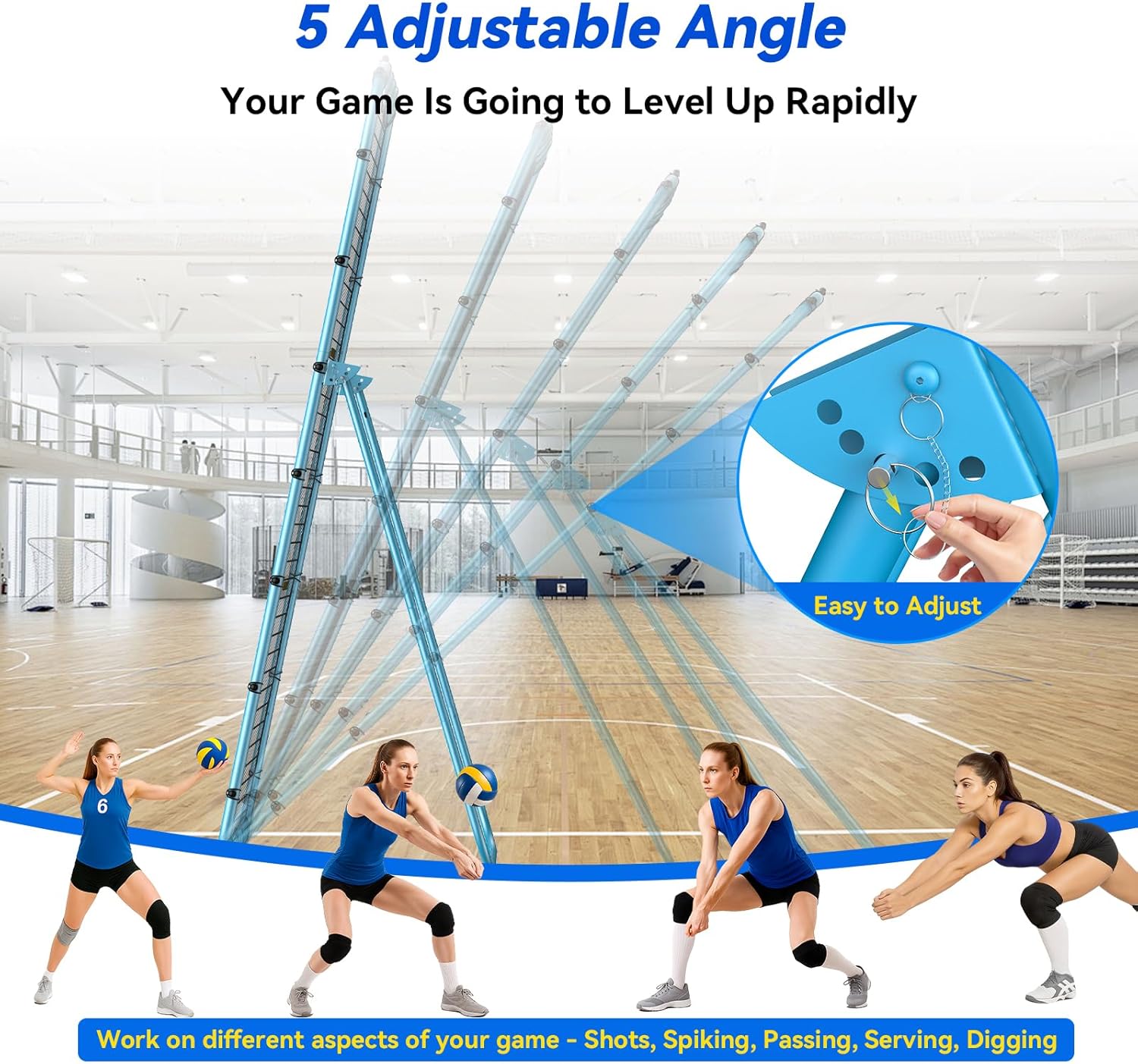 Upgrade 2-in-1 Volleyball Lacrosse Rebounder Net, 5-Angle Adjustable from 7x4 ft to 4x4.75 ft Training System for Spike, Serve & Pass Practice, Multi-Sport Drills Training Equipment with Carry Bag - Image 4
