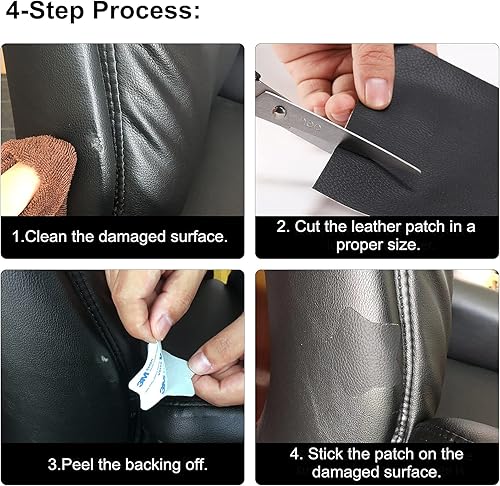 Miniatura 10 de Cinta de cuero autoadhesiva de 60 x 17 pulgadas, parche de reparación de cuero duradero, kit de reparación de vinilo y cuero para sofás, asientos de