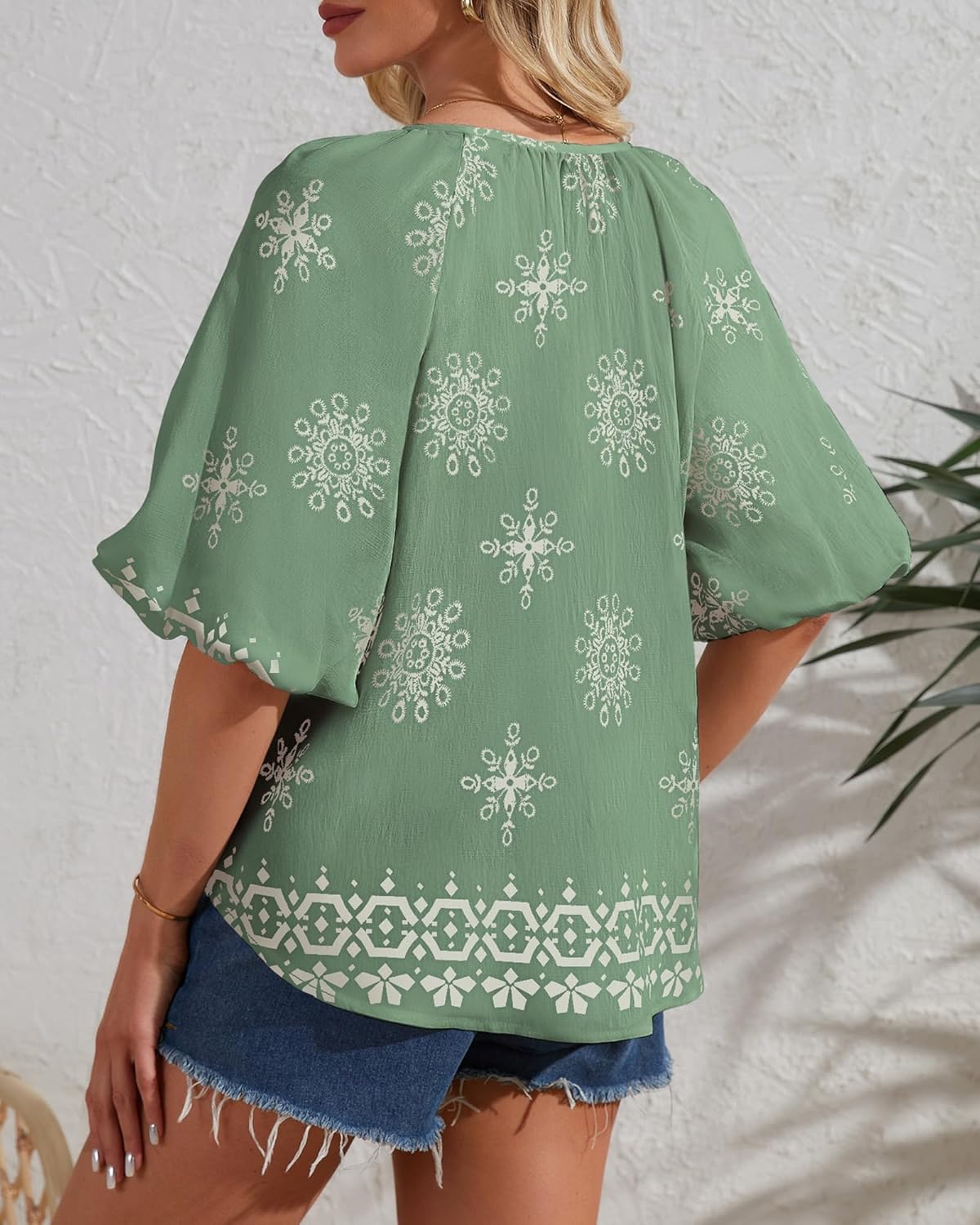 Summer Boho Tops for Women Casual V Neck Women Blouses Tunic Floral Print Beach Vacation Shirts - Image 4