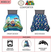 Vista 3 de Franco Ropa de cama para niños, edredón reversible de microfibra súper suave, tamaño individual/matrimonial, Mario