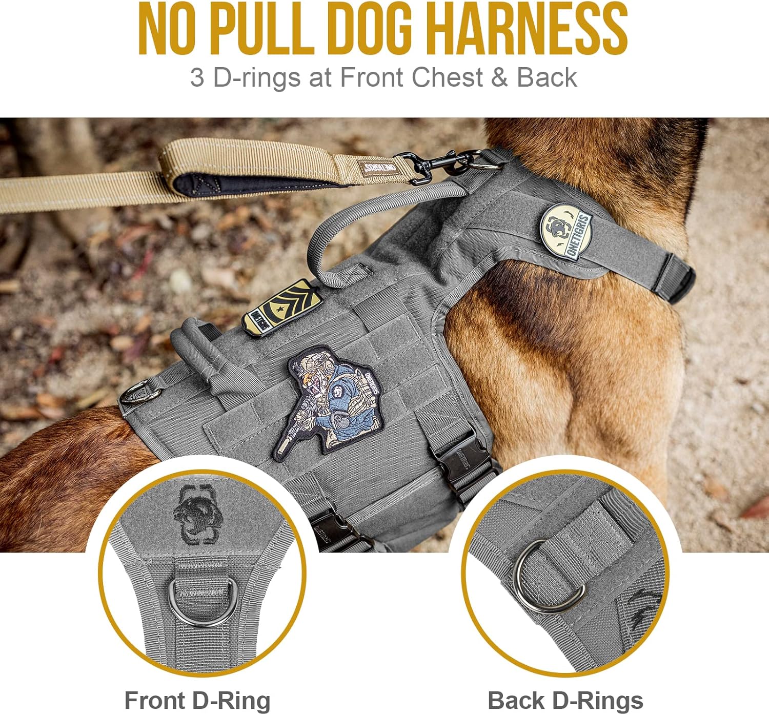 Tactical Dog Harness with 5X Metal Buckle,Dog MOLLE Vest with