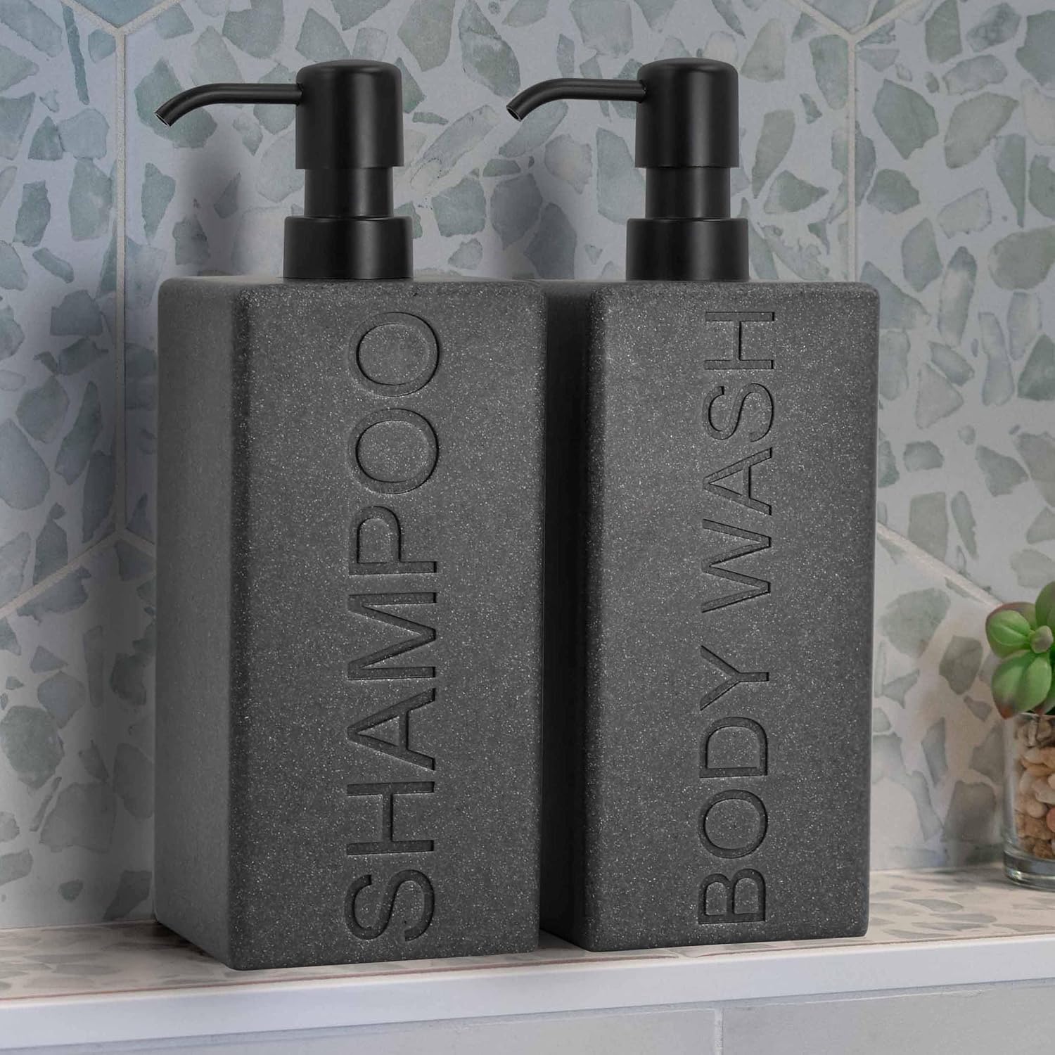 Rectangular Resin Dispenser Premium Bathroom Shampoo Conditioner Body Wash Bottle Modern Refillable Pump Design image 3