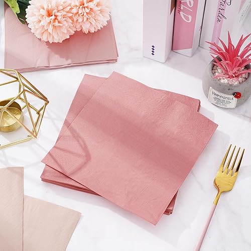 Miniatura 4 de Whaline Paquete de 150 servilletas de color rosa melocotón de 6.5 x 6.5 pulgadas, 3 colores, servilletas de papel desechables con temática rosa,