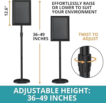 Sign Stand Holder 8.5 x 11 Inch 360 Rotating Display Holder Black Floor Sign Stand for Business Advertising & Store Signage Sturdy & Adjustable Pedestal Signage Display