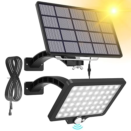 JACKYLED Upgraded Solar Flood Lights Outdoor Motion Sensor, 1000 Lumens Dusk to Dawn Solar Lights Outdoor, 48 LED, IP65 Waterproof, 3 Modes, Auto On/Off, Separate Solar Panel with 9.8ft Cord