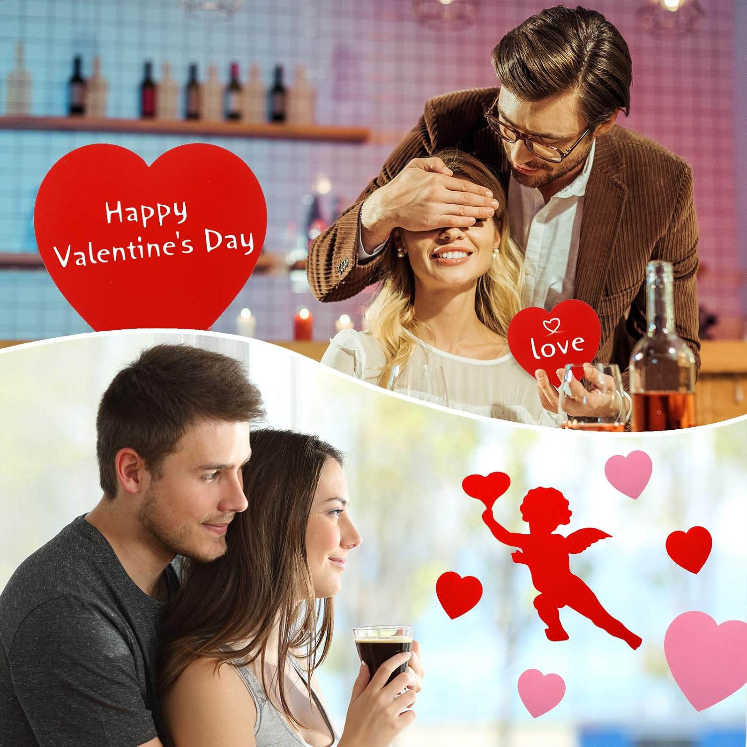 Zonon 16 Pcs Valentine's Day Cutouts Red Cupid Heart Shaped Paper Cutouts