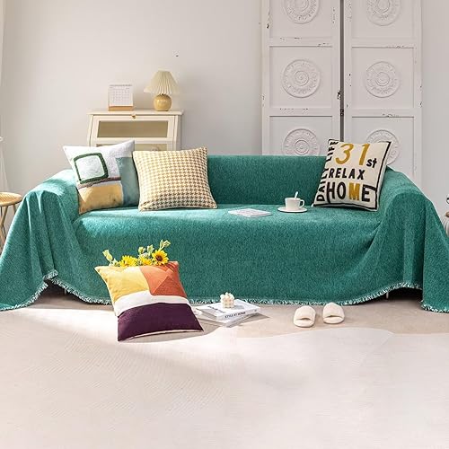 Miniatura 25 de VClife - Funda para sofá de 2 plazas o modular, de felpilla, lavable, apta para mascotas y perros, protectora, con borlas, azul, 71 x 118 pulgadas