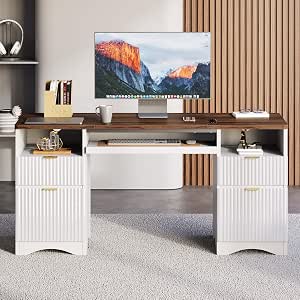 Bestier 155cm Home Office Desk, Computer Desk with Storage Drawers ...