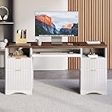 Bestier Computer Desk with Keyboard Tray, 59 inch Office Desk with 4 Drawers, Modern Home Office Desk with File Drawer (Walnut with White, 59
