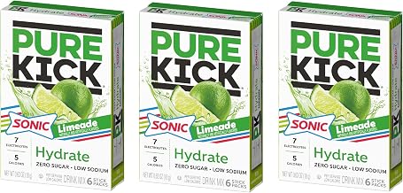 Pure Kick Sonic Limeade - Pack of 3-18 Servings - Powdered Drink Mix - Low Calorie and Zero Sugar - Refreshing Drink Anywhere and Anytime - Low Sodium