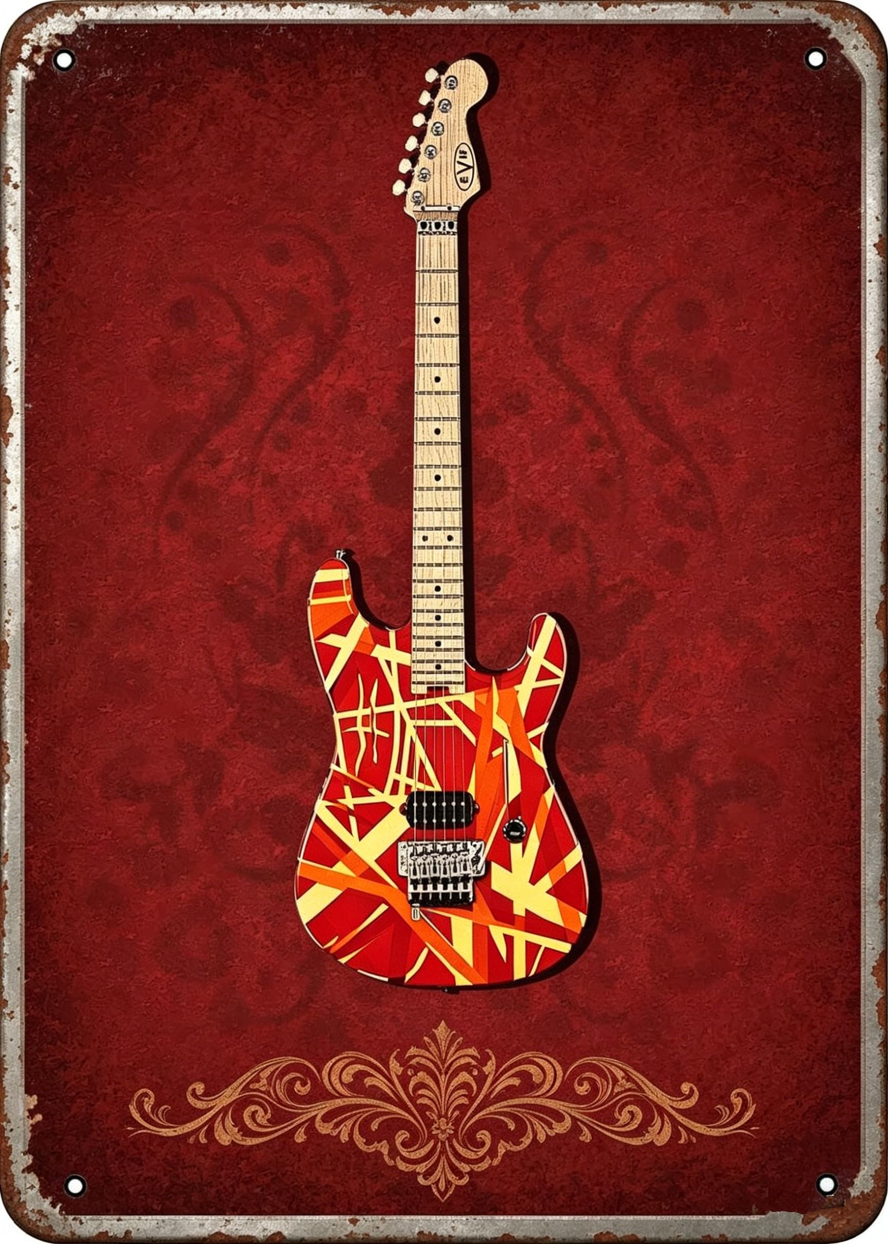Vintage Style Electric Guitar Metal Tin Sign, 8x12 Inch Retro Rock Music Wall Art Decor, Rustic Plaque for Man Cave, Bar, Garage, Music Studio Decoration