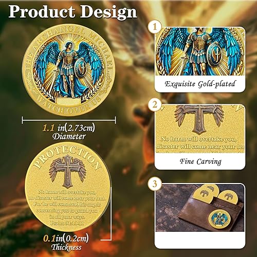 Miniatura 5 de Arcángel Miguel Christian Challenge Coin, moneda inspiradora cristiana de fichas cristianas, moneda de oración inspiradora de San Miguel Arcángel