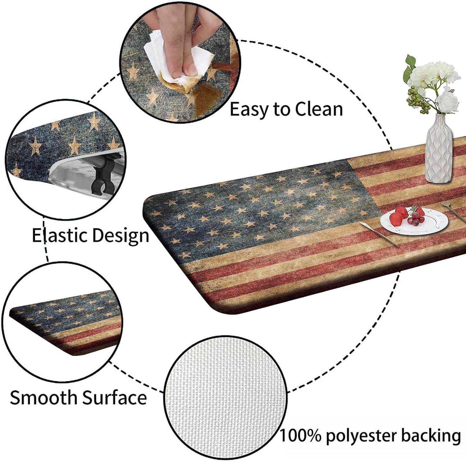 American Flag Rectangle Fitted Tablecloth, 4th of July Indenpendence Day Elastic Edged Table Cover, 30x60 Inch, for Outdoor Indoor Travel Party Patio Use, Red