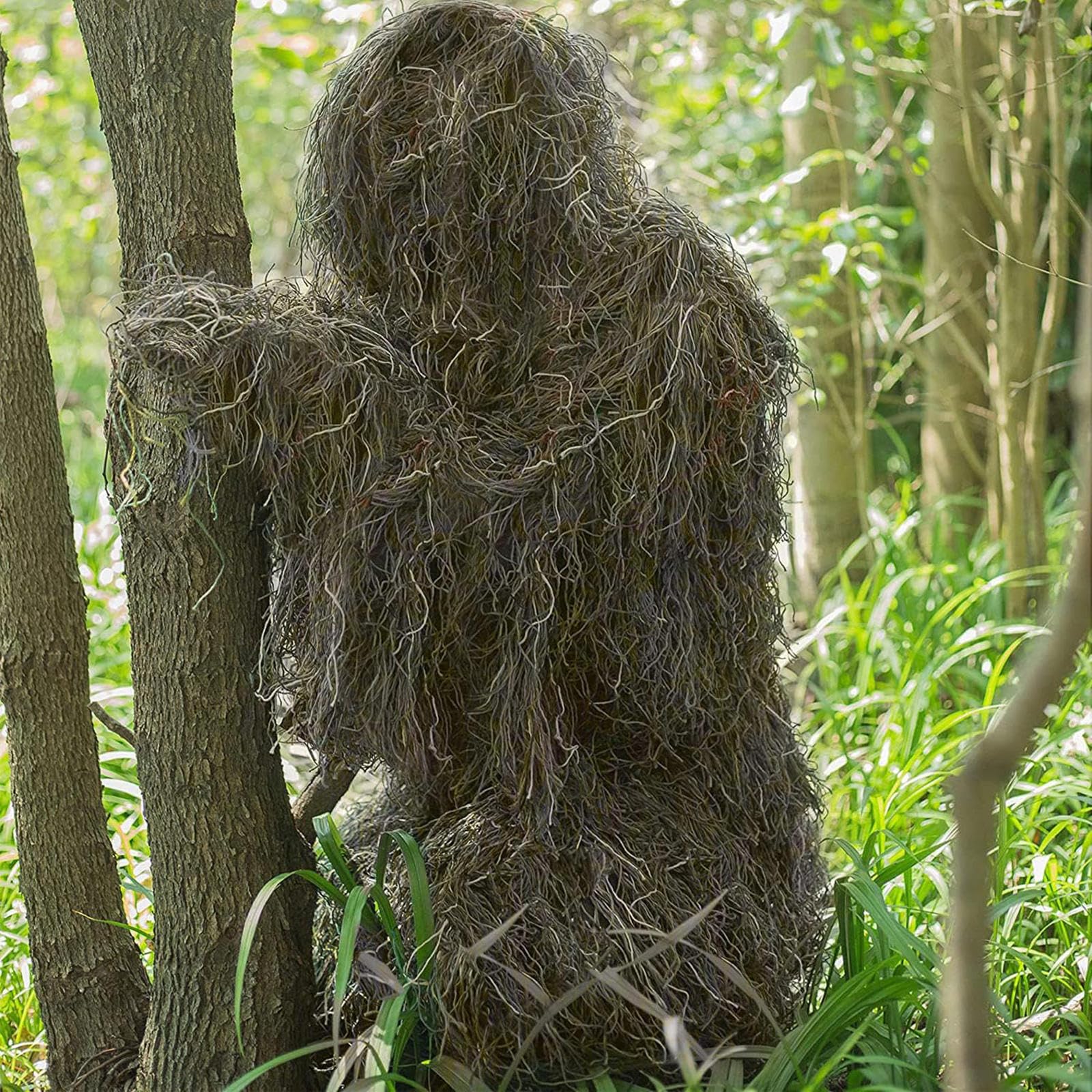 5-Teilige 3D Ghillie Suit Camouflage Jagdbekleidung Tarnanzug Herren Einschließlich Jacke,Hose,Kapuze,Tragetasche Jagdbekleidung Herren für Unisex Erwachsene/Jugendliche,DryGrass-Kids