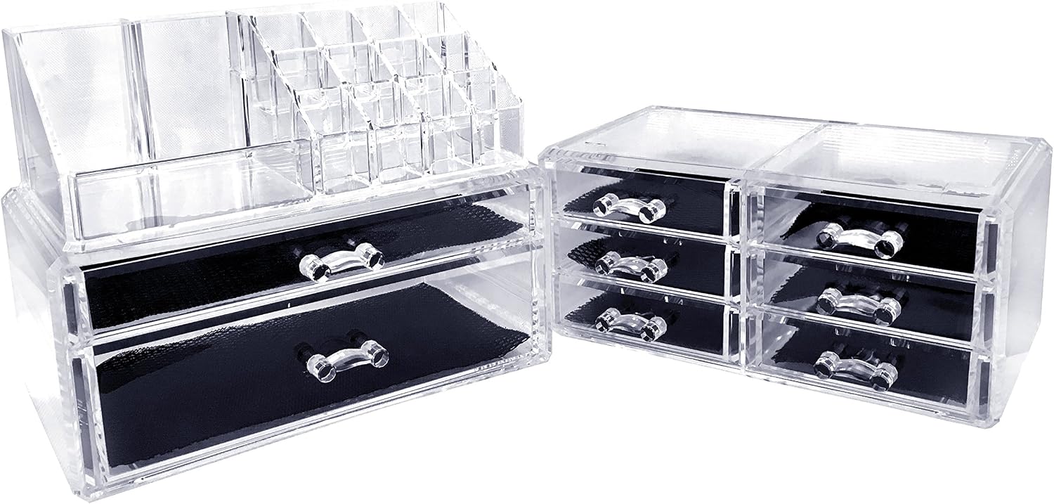 Sodynee Acrylic Makeup Cosmetic Organizer Storage Drawers Display Boxes Case, Three Pieces Set