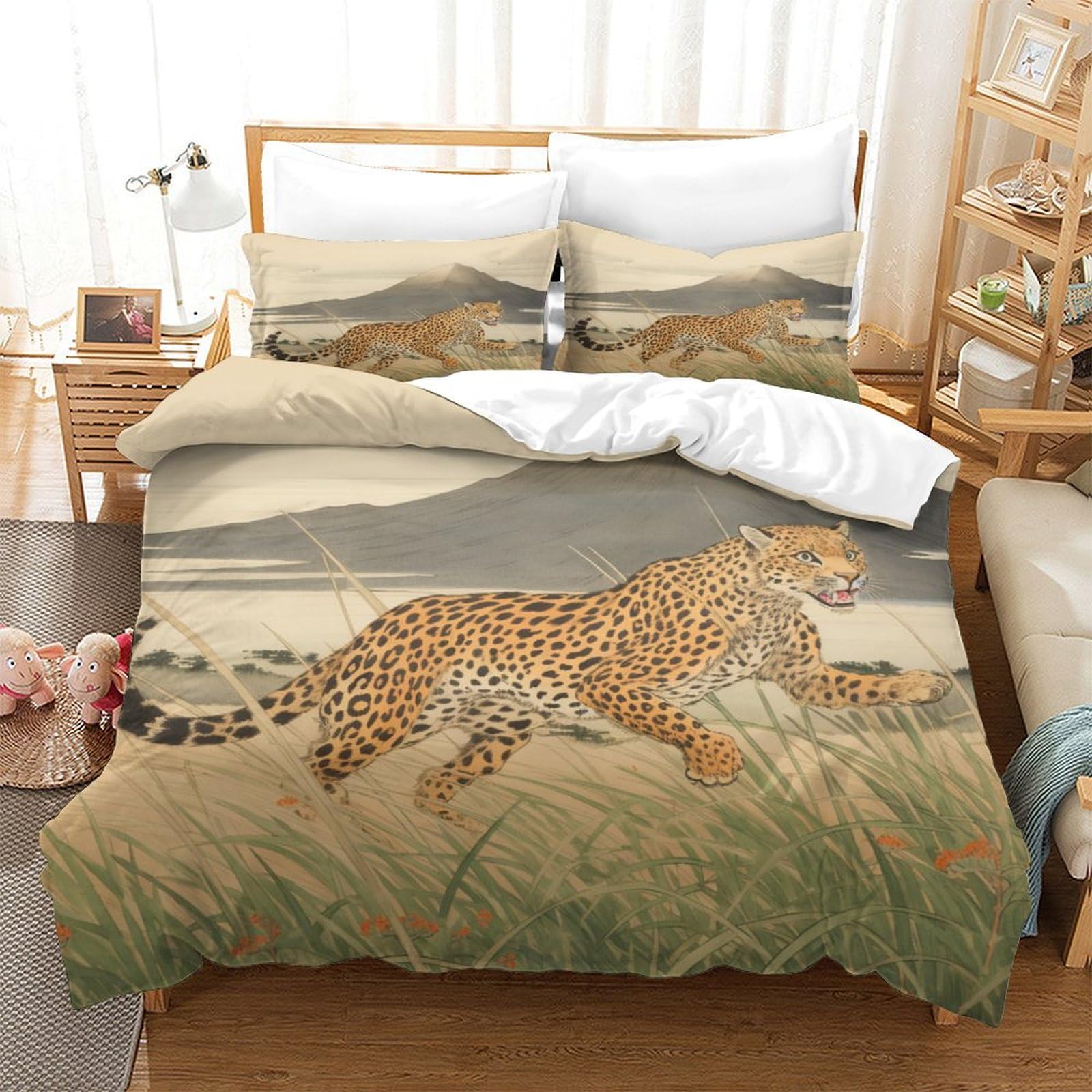 P1S9U7W5Y 3D Printed Safari Leopard 3pcs Microfiber Animal Duvet Cover Set Bedding King