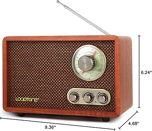 Miniatura 8 de LoopTone Radio vintage AM FM multifunción USB SD con altavoz Bluetooth, radio de mesa de madera retro para cocina, sala de estar con perilla