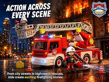 Toy Ladder Fire Truck Toy Firefighter Fire Truck with Extendable Fire Ladder, Toy Truck for Kids, Perfect Firefighter Gift for Pretend Play Fun