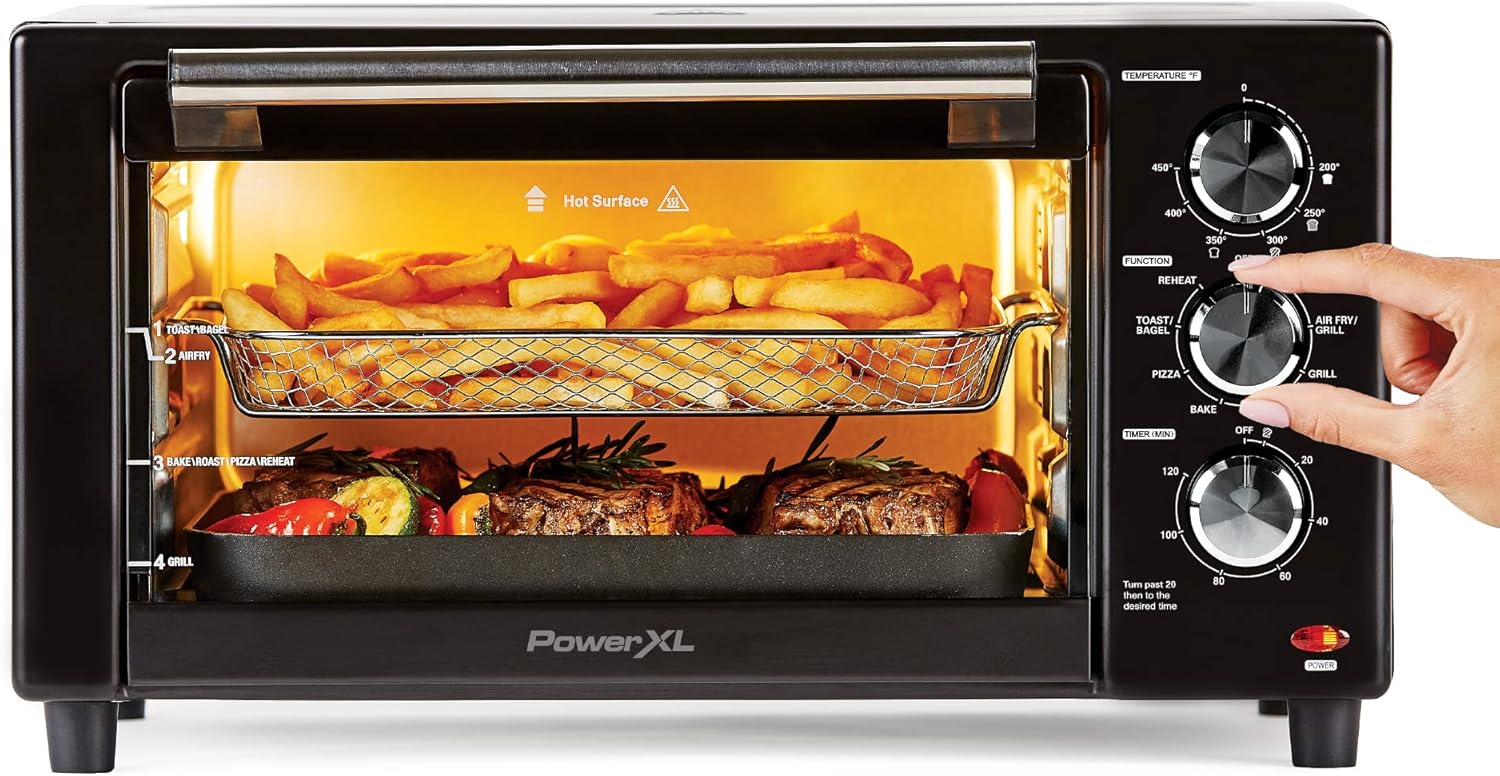 PowerXL Air Fryer Grill 8 in 1 Roast, Bake, Electric Indoor Grill (Black Deluxe)
