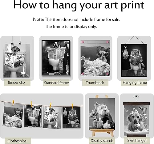 Miniatura 3 de YAODAYAO Glam - Juego de 6 lienzos artísticos con purpurina para baño, póster de lienzo en blanco y negro, moderno y divertido, decoración de pared