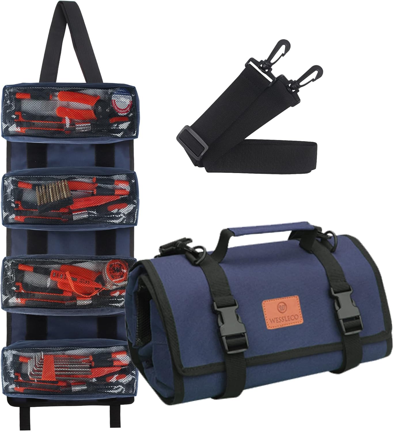 Tool Roll Organizer, Tool Roll Bag Pocket Wrench Roll Pouch, Electricians Wrench Roll, Mechanic Tool Roll Bag, Tool Pouch for Electrician, HVAC, Plumber, Carpenter or Auto Mechanic(Blue)