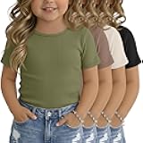 Oakgarden 4 Pack Toddler Girls' Ribbed Short Sleeve Shirts Baby Girl Cotton Crew Neck Basic Tops Casual Knit Summer Tees