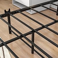 Vista 8 de BOFENG Base de cama individual con cabecera de almacenamiento/estación de carga USB, marco de cama de plataforma de metal resistente, tamaño Marrón