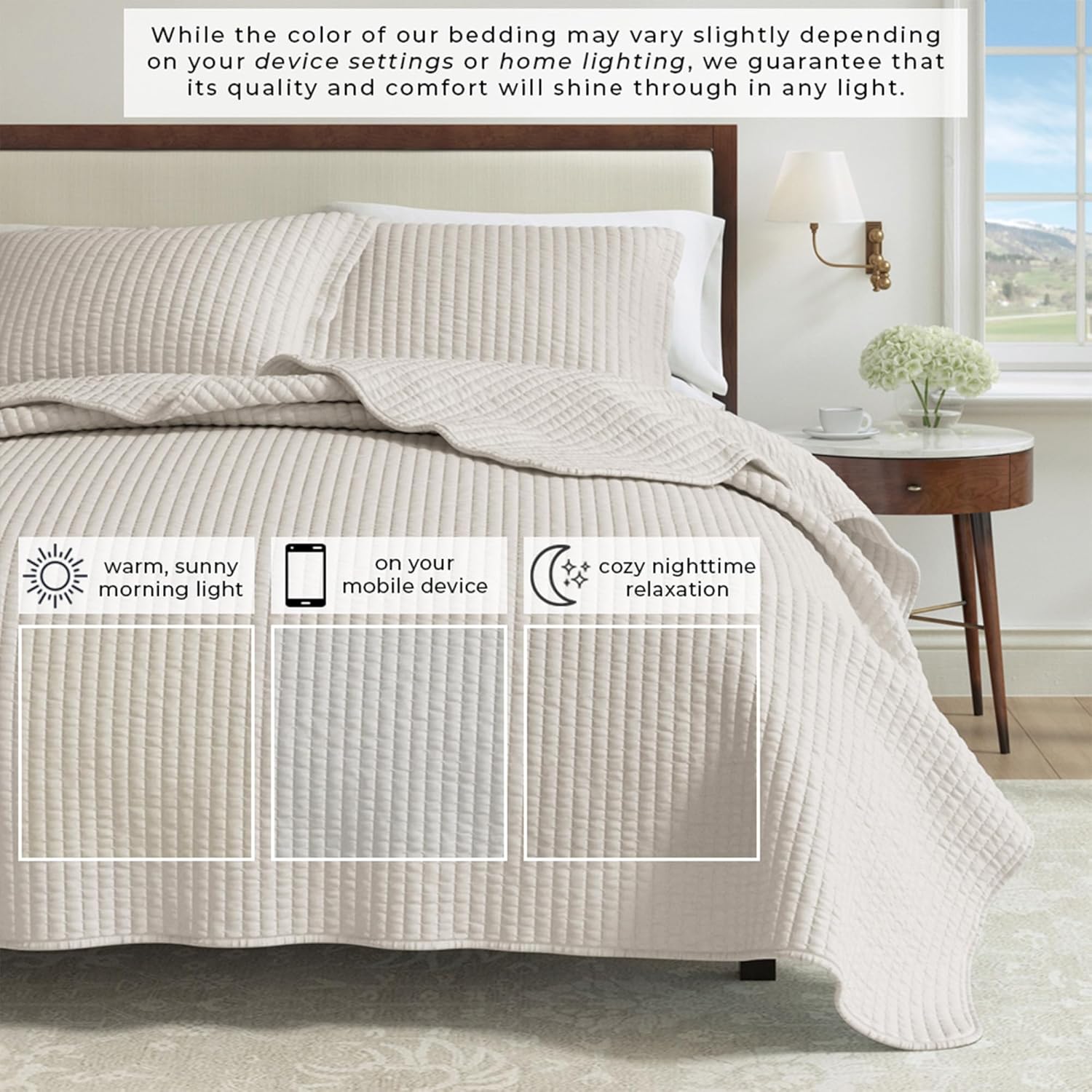 Great Bay Home Twin/Twin XL Quilt Bedding Set, 2-Piece Lightweight Summer Channel Stitch Quilt Set with Shams, Ultra Soft Light Grey Bedspreads, Quilted Bedding Coverlets for All Seasons - Image 5