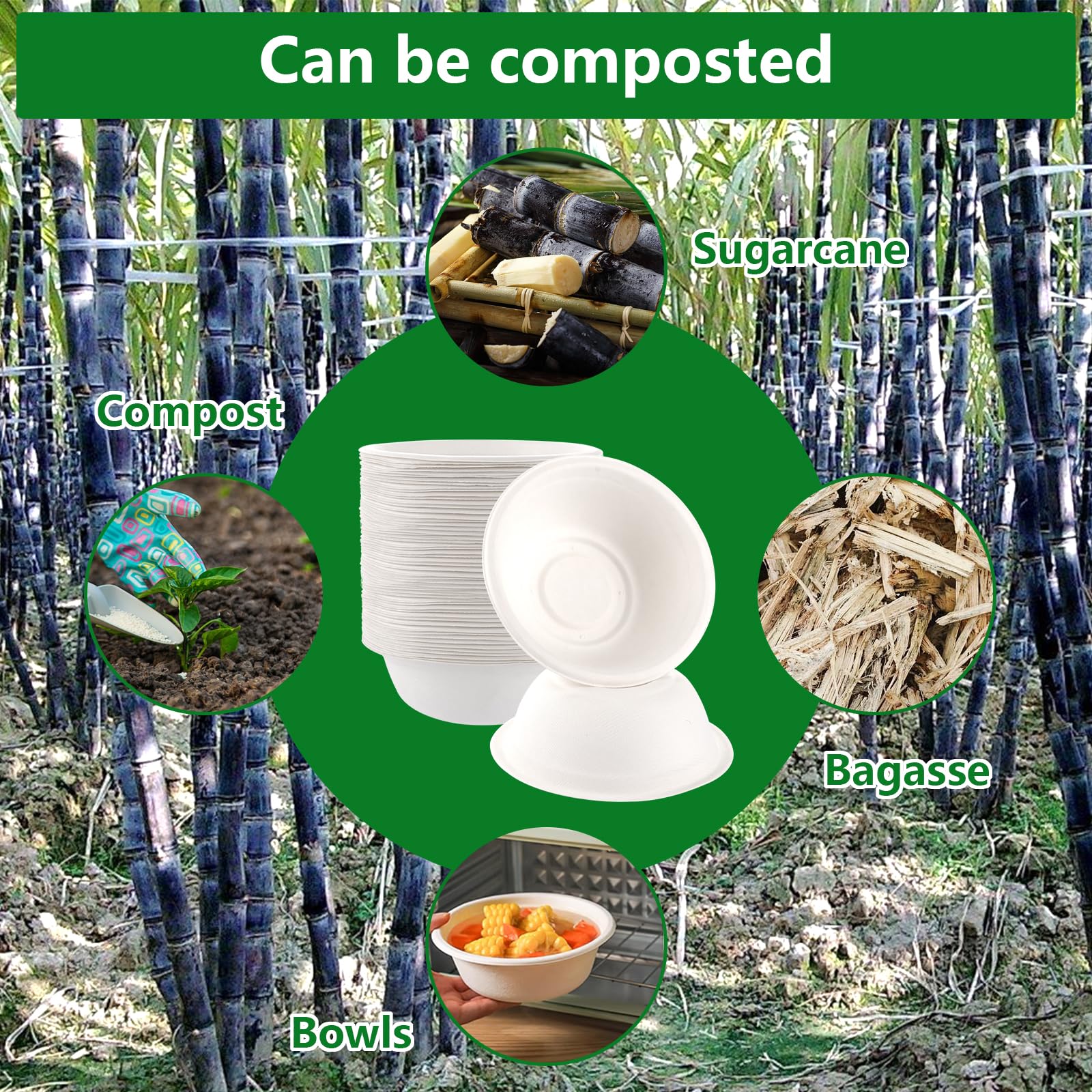 FWEEK Lot De 100 Bols à Soupe Jetables 750ml - Canne à Sucre Compostables Blanc - Parfaits Pour Fêtes Et Événements