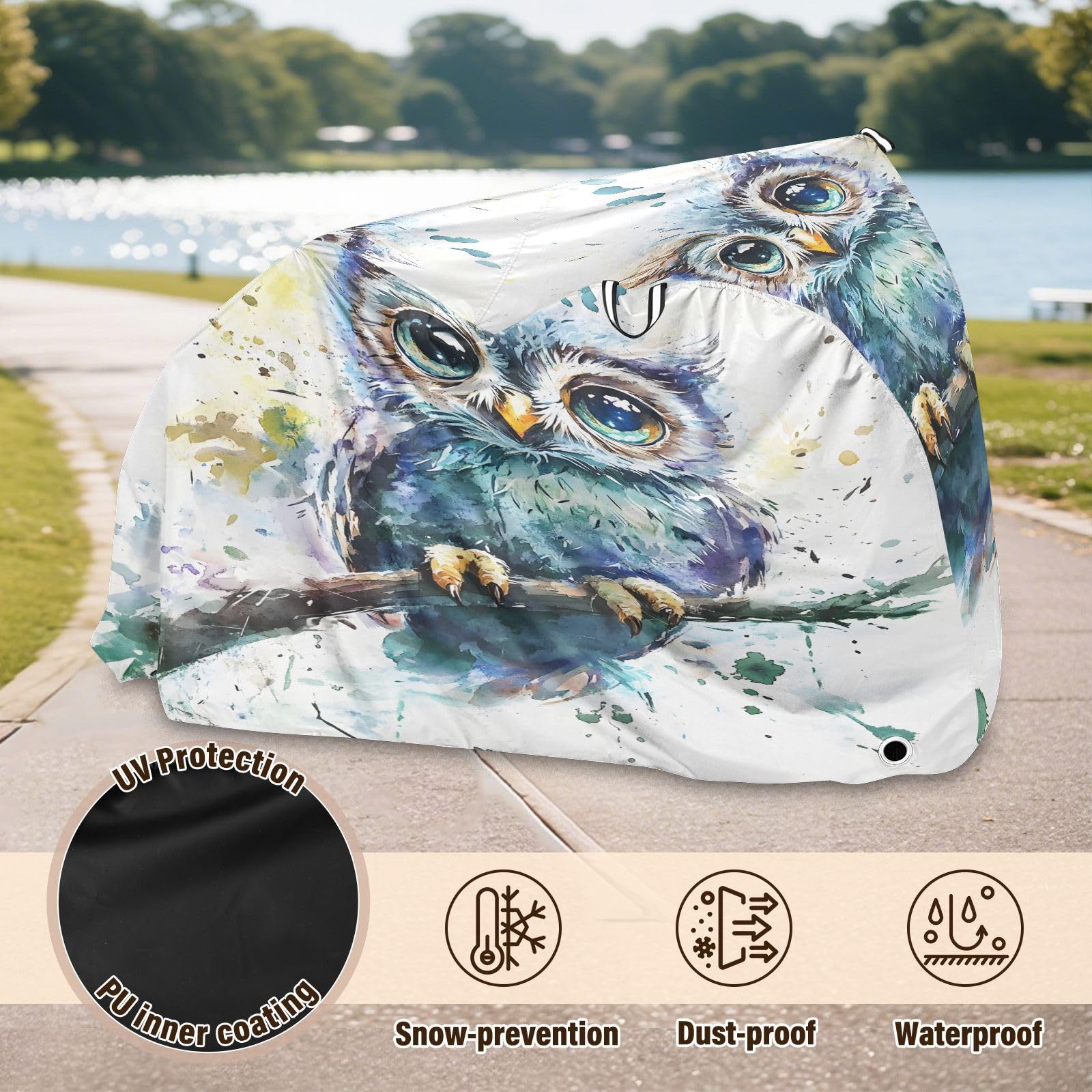 Pokrowiec na rower, wodoodporny, outdoorowy, rowerowy, motorower, wytrzymały, wiatroszczelny, ochrona przed słońcem, do roweru górskiego, szosowego, sowa