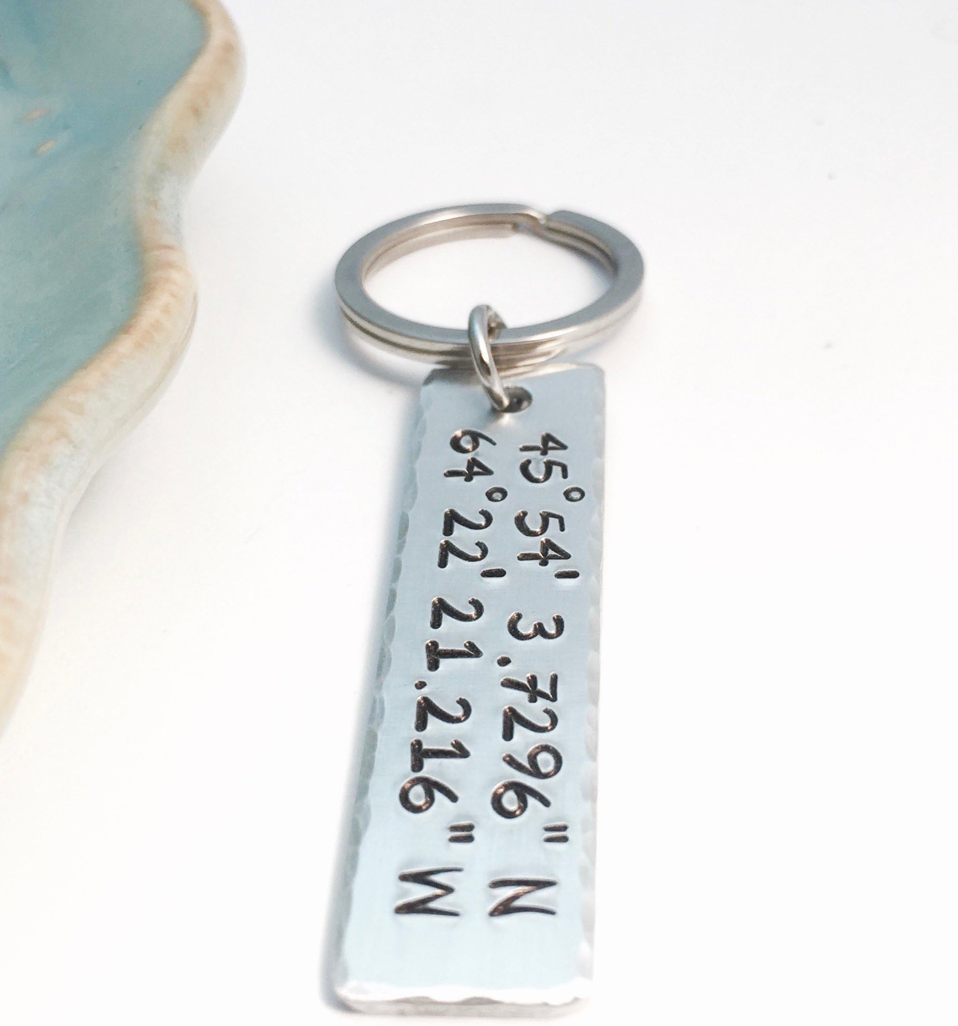 Custom Latitude Longitude Coordinates Keychain Hand Stamped Personalized GPS Anniversary Wedding Gift