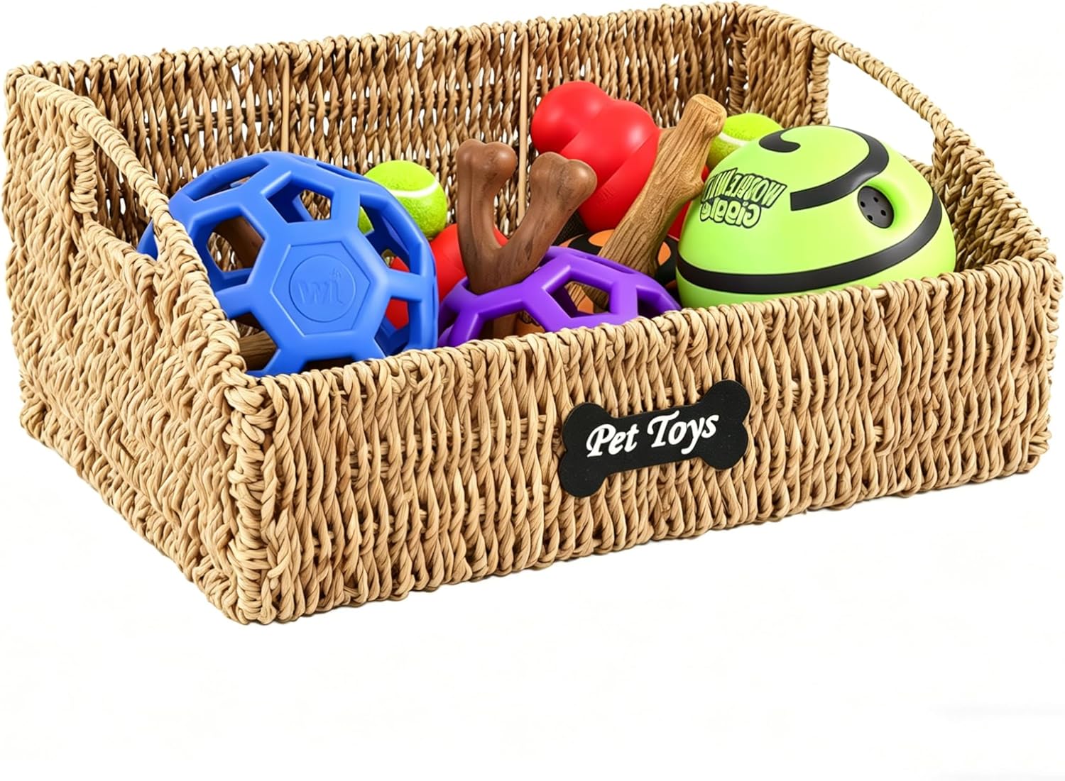Pet Dog Toy Basket,Wicker Baskets with Built-in Handles,Dog Toy Bin,Farmhouse Puppy Toys Box,Dogs Storage Organizer for Leash Blanket Toys Snacks,Handwoven Seagrass Basket