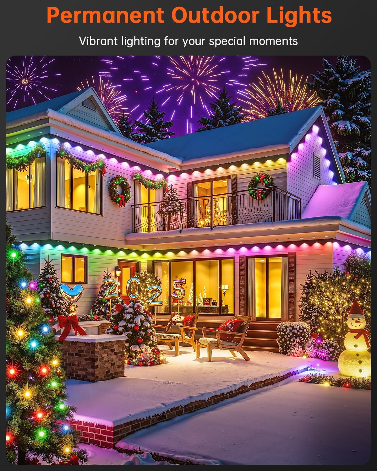 YAYZA! Permanent Outdoor Lights Pro,100ft 72 LED Smart RGB+IC+Warm/Cool White Christmas Eave Lights, 135lm, Music Sync & DIY Scenes, IP67 Waterproof for Outside Decor Works with Alexa,Google, Remote