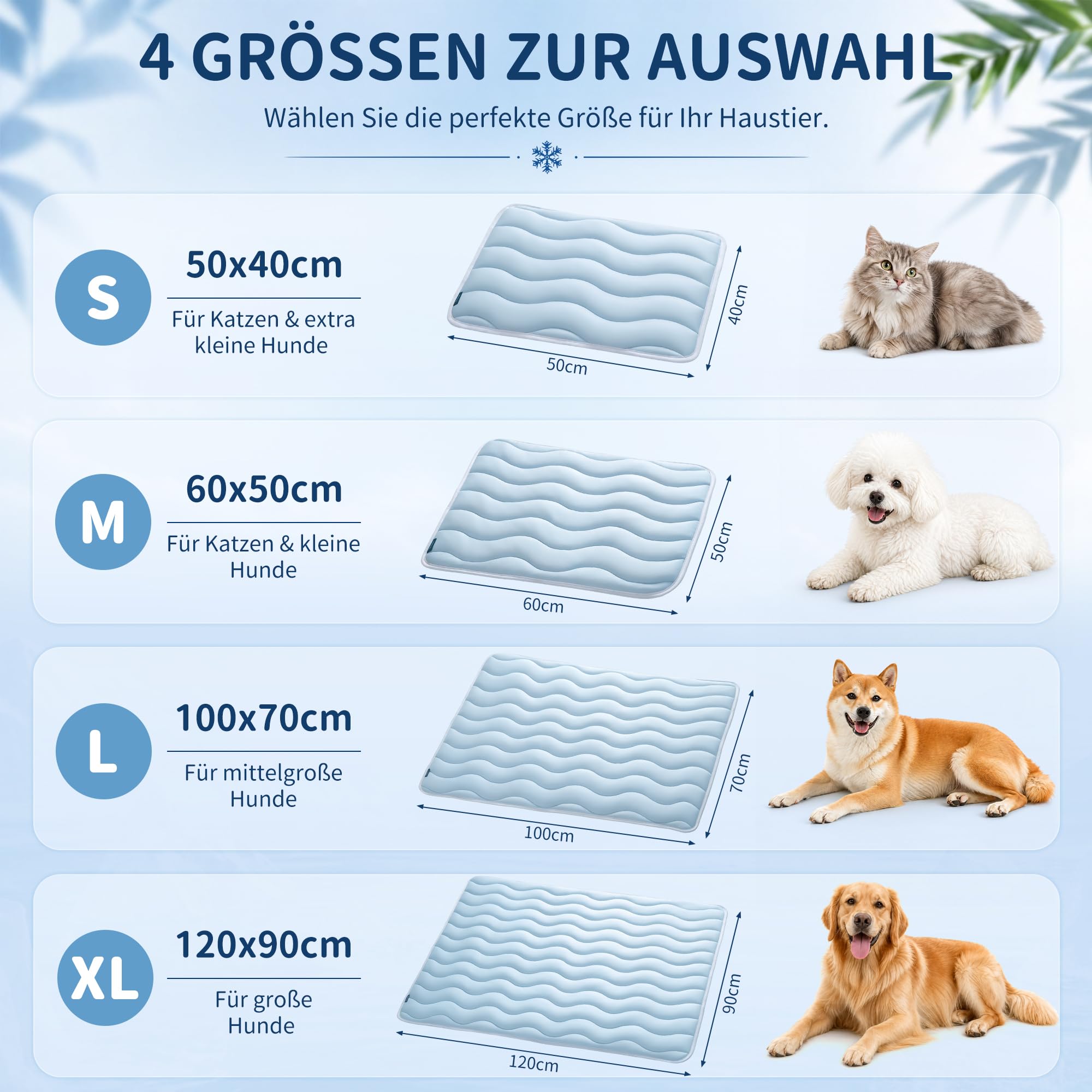 Angelpet Kühlmatte Hund 120x90cm, Q-MAX >0,56, Gel-freie selbstkühlende Kühldecke für große Hunde & Katzen, mit Kühlgewebe, rutschfest, atmungsaktiv, waschbar, für Hundebox, Boden & Auto, Blau