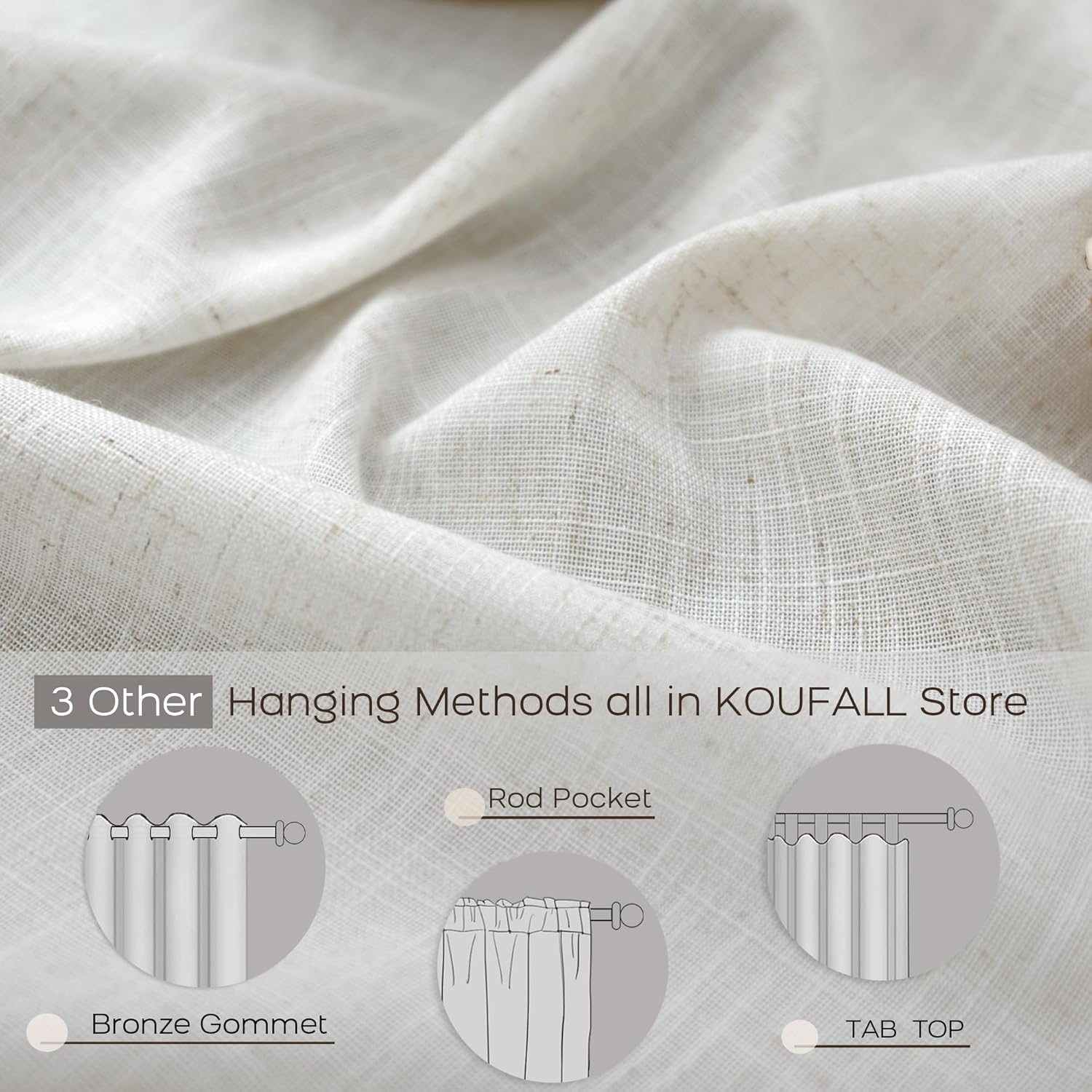 KOUFALL Linen Curtains 96 Inches Long 2 Panels Set, Boho Modern Farmhouse Decor Drapes for Living Room, 8FT Cream Ivory Natural Pottery Earth Tone Sheer Floor to Ceiling Curtains for Barn Furniture