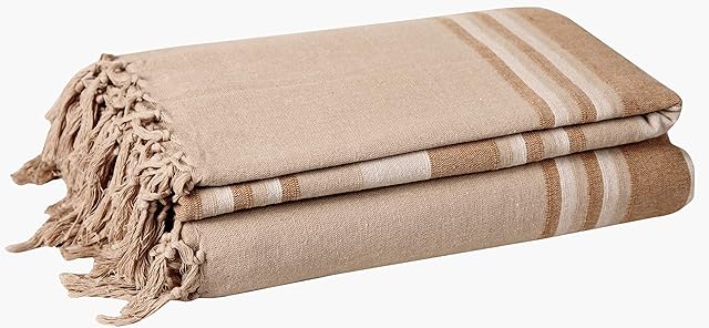 EHC Natural Cotton Textured Kerala Pattern Stripe Throw Kerala For Sofa Arm Chair Bedspread Settee Throw - 250 x 380 cm, Super Giant Size