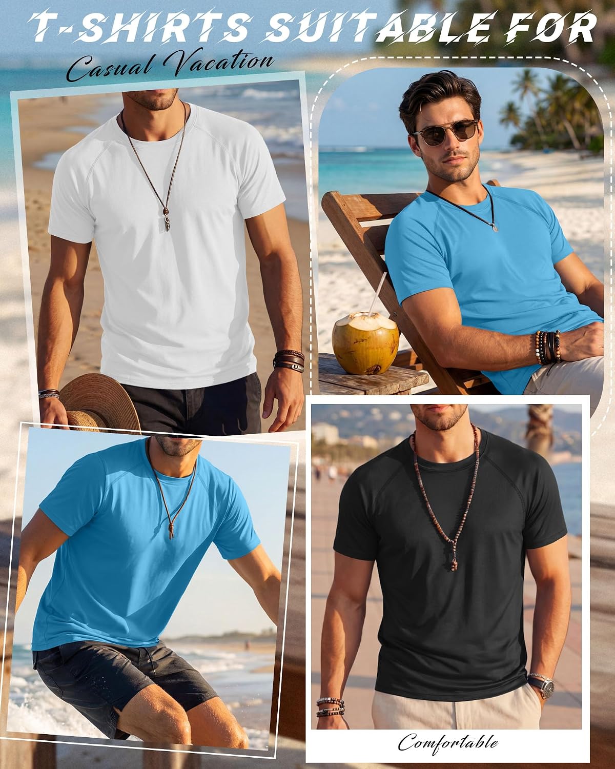 Huukeay 3 Pack Men's Big and Tall Rash Guard T Shirts UPF 50+ Short Sleeve Swim Shirts Sun Protection Quick Dry Active Tops