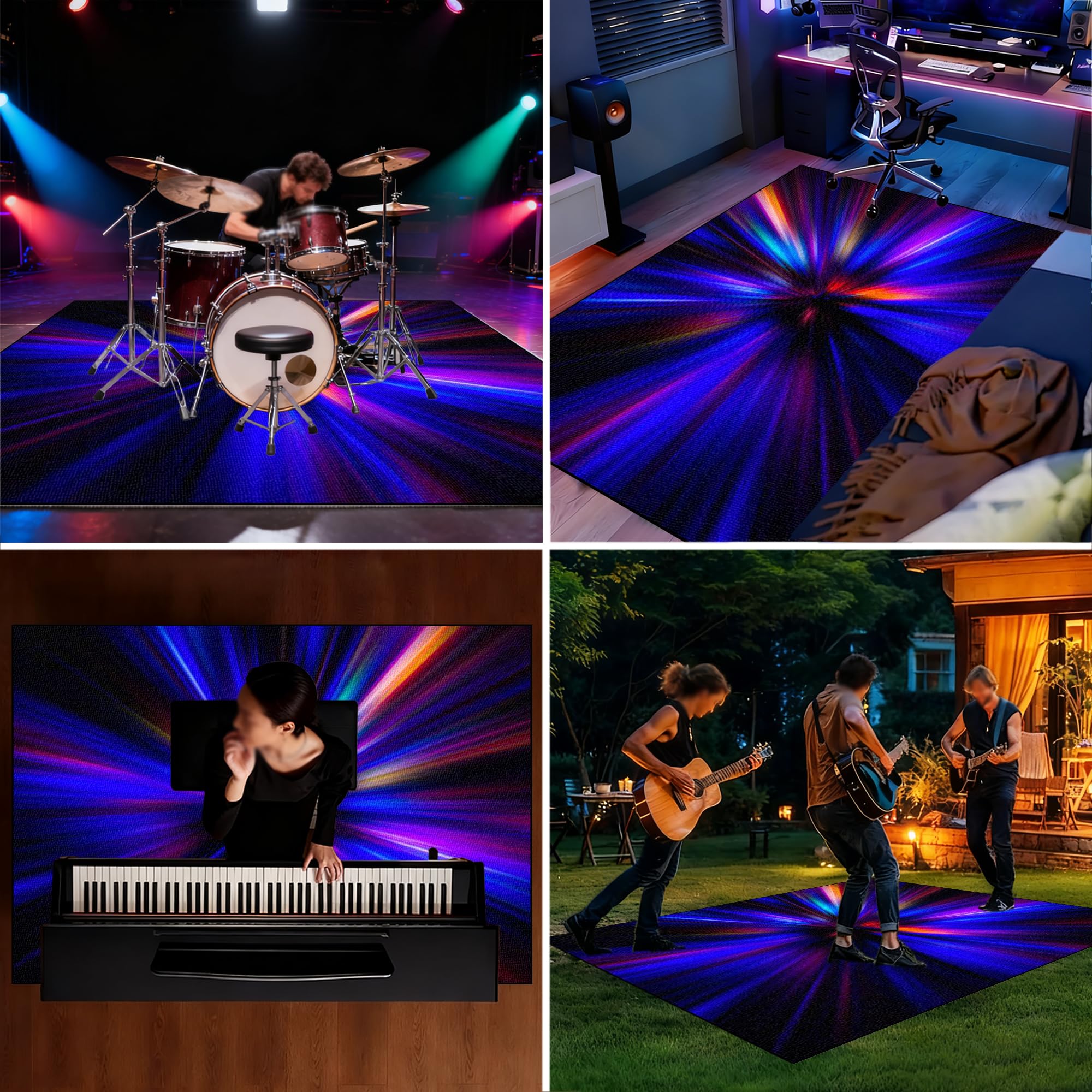 Tappetino Tamburo Insonorizzato Tappetini per Batterie Tappeto Drum Carpet per Batterie Acustica elettroniche Rullante Snare Drum Grancassa Tappeto Antiscivolo Tappeto per Batteria 210 x 180 cm