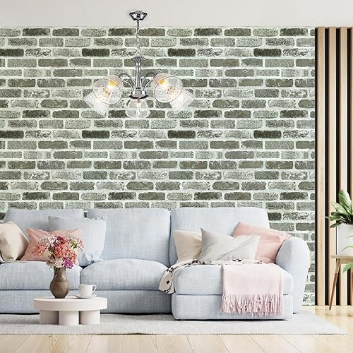 Miniatura 9 de Papel tapiz de ladrillo gris para despegar y pegar, papel tapiz de ladrillo sintético de 17.7 x 196.8 pulgadas, papel de contacto de ladrillo