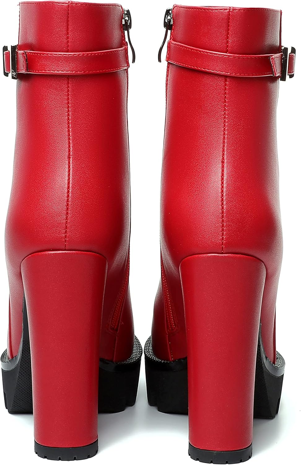 WAYDERNS Womens Party Platform Zip Solid Round Toe All Weather Matte Block High Heel Ankle High Boots 4.7 Inch