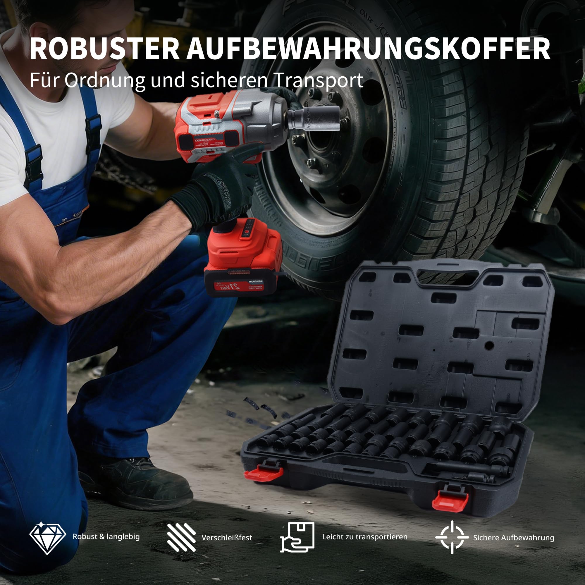CCLIFE 40tlg 1/2 Zoll Schlagschrauber-Stecknuss-Satz, Cr-Mo-Stahl | lange & kurze Nüsse, inkl. Verlängerung + Kardangelenk, robustes Koffer-Set für Auto & Werkstatt