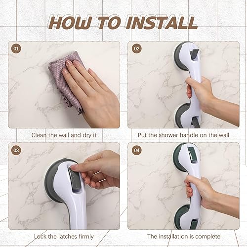 Miniatura 5 de Qunclay Paquete de 4 barras de agarre de 12 pulgadas para bañeras, mango de ducha, barras de apoyo para ducha para personas mayores, discapacitados