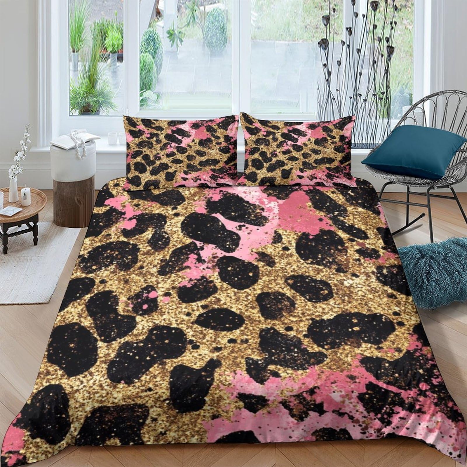 Ctjqhvkz Style-6 3D Printed Pink Gold Leopard Fitted Sheet Microfiber Soft Anti-Slip Bed Cover For Bedroom Guest Room Dorm Decorative Single（135X200cm）
