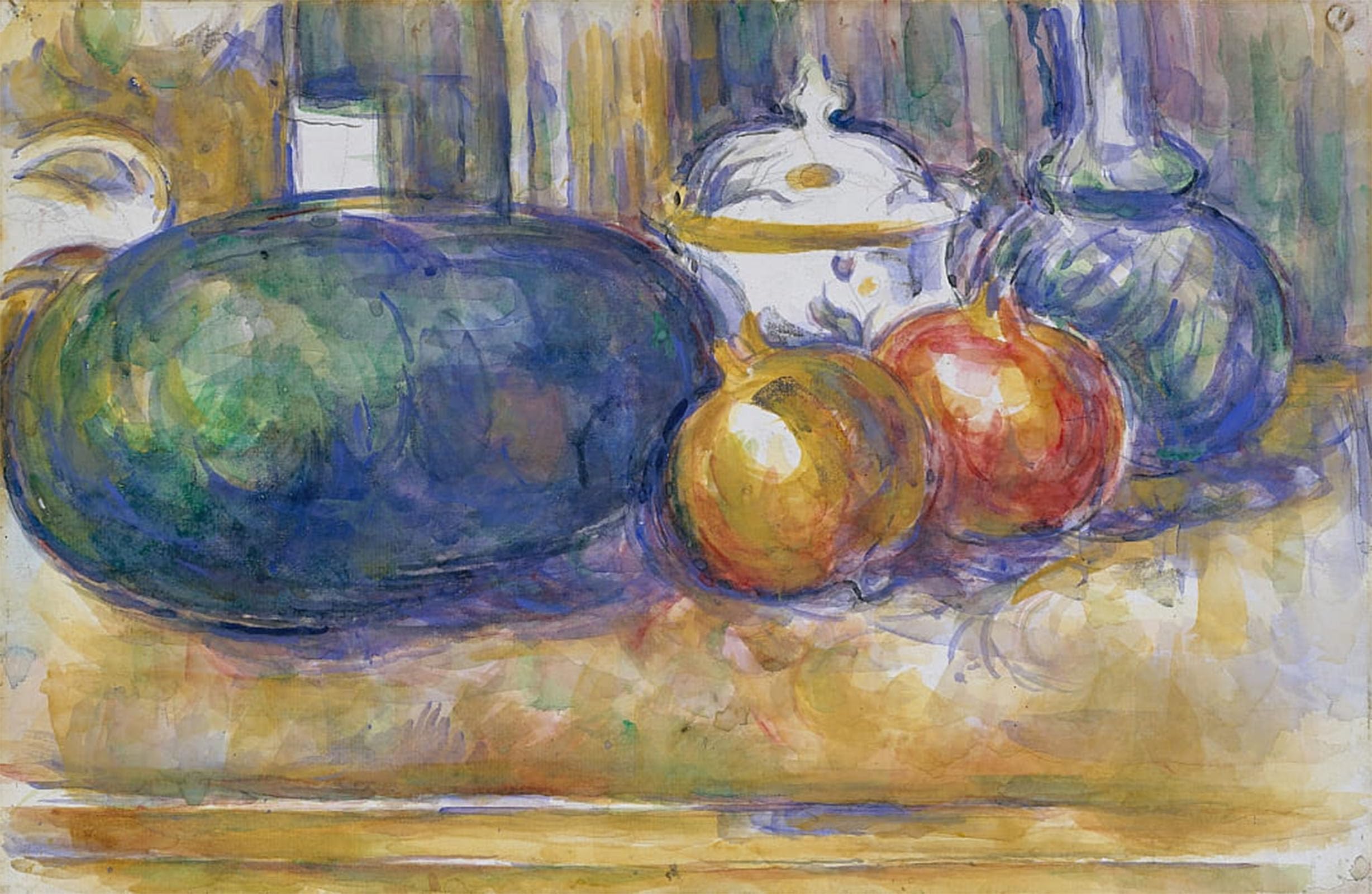 POSTERIIk Famous Modern Artwork Art Mural Still-life with a Watermelon and Pomegranates by Paul Cézanne Oil Paintings Pictures for Home Decor 60x90cm
